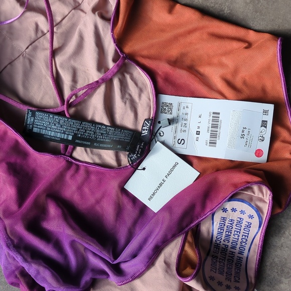 Zara Printed Tulle Swimsuit, Multicolour, NWT, S - Picture 7 of 9